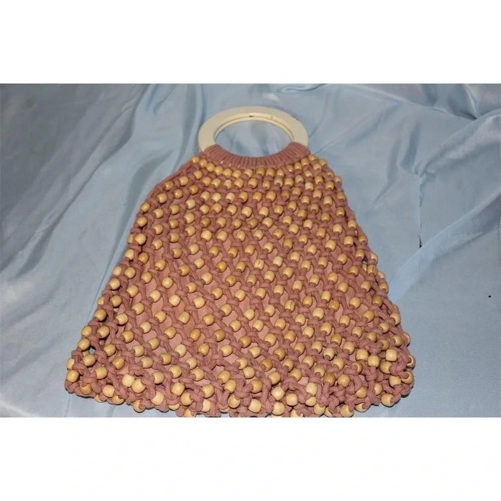 C&C California‎ Handbag Purse Womens Dusty Pink Beaded Boho Ring Handle Lined
